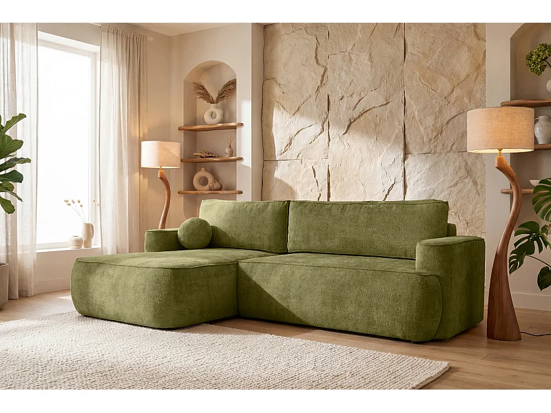 Narożnik Moon, do salonu, z funkcją spania, Flow, lewy, zielony (12)