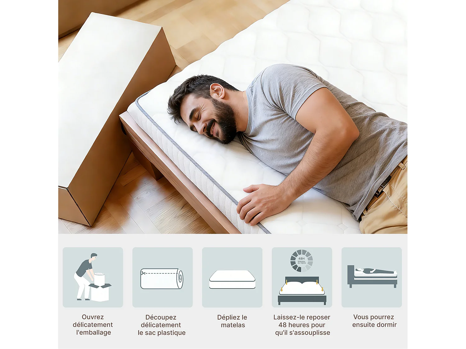 Matelas 90x190cm Ressorts ensachés soutien Medium épaisseur 20 cm