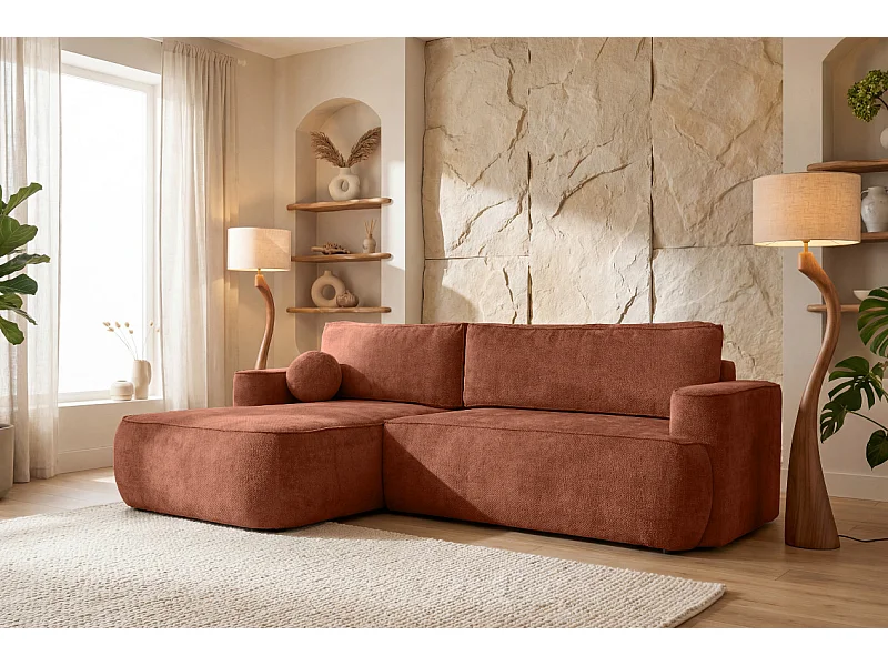 Narożnik Moon, do salonu, z funkcją spania, Flow, lewy, cegła (09)