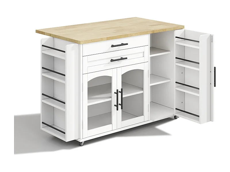 Îlot de cuisine mobile avec plan de travail pliable, chariot de cuisine, multiples rangements