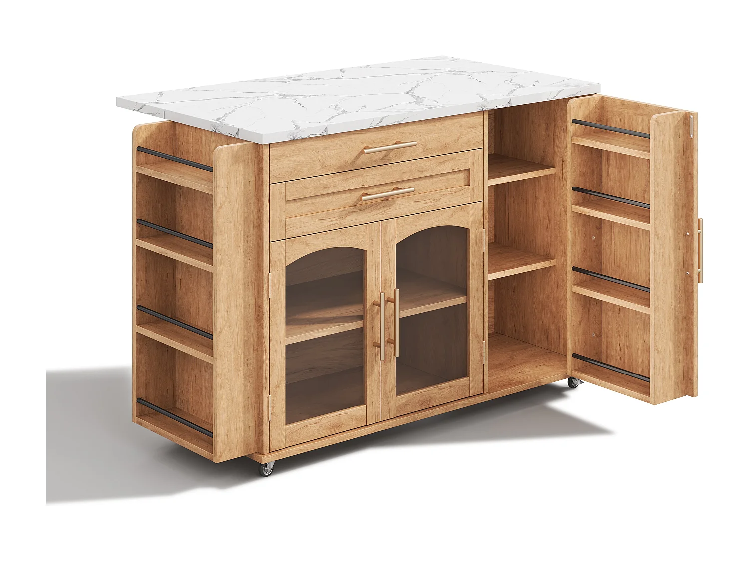 Îlot de cuisine mobile avec plan de travail pliable, chariot de cuisine, multiples rangements