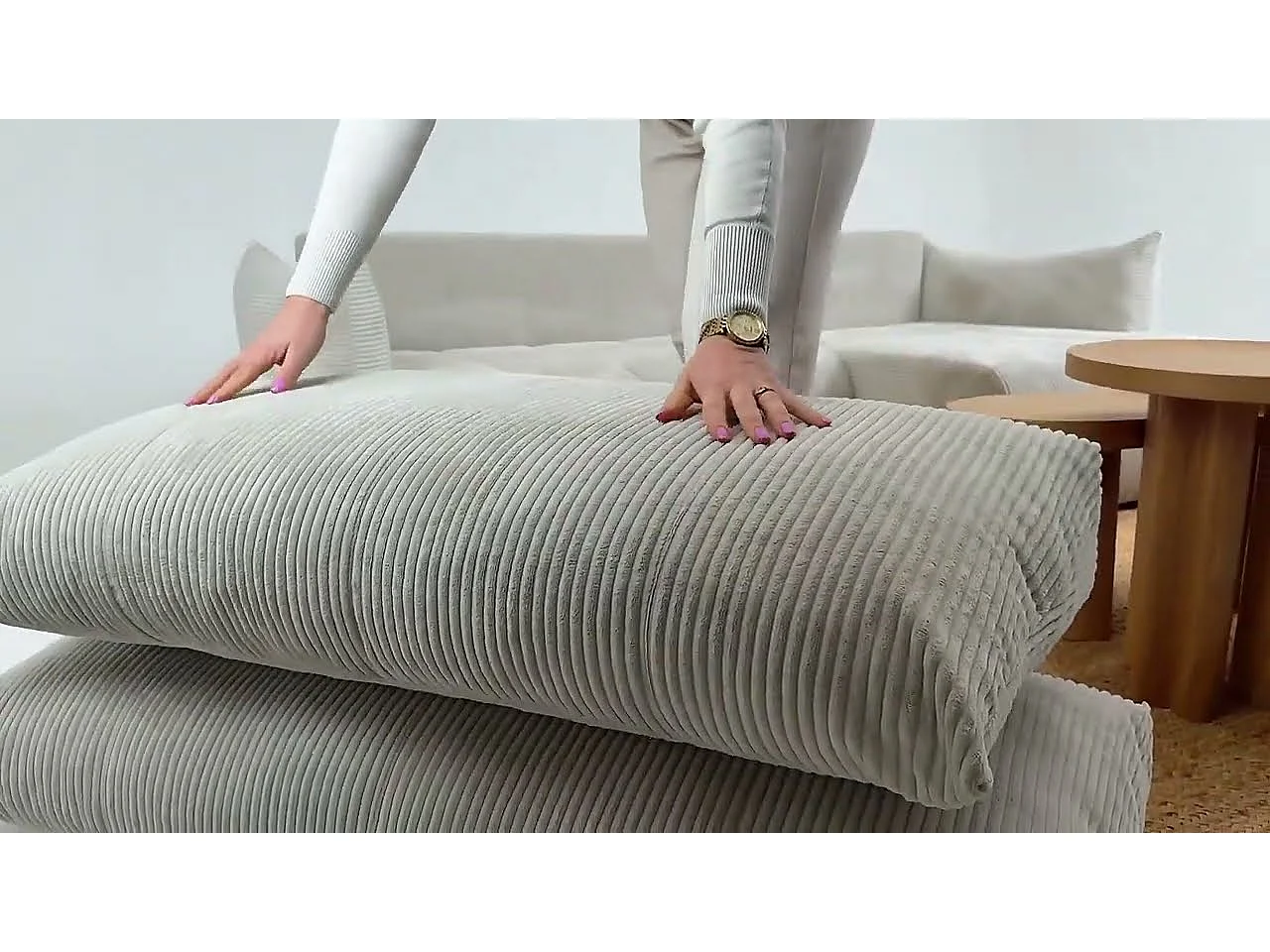 Narożnik Flo, z funkcją spania, do salonu, tkanina Poso, jasnoszary (55)