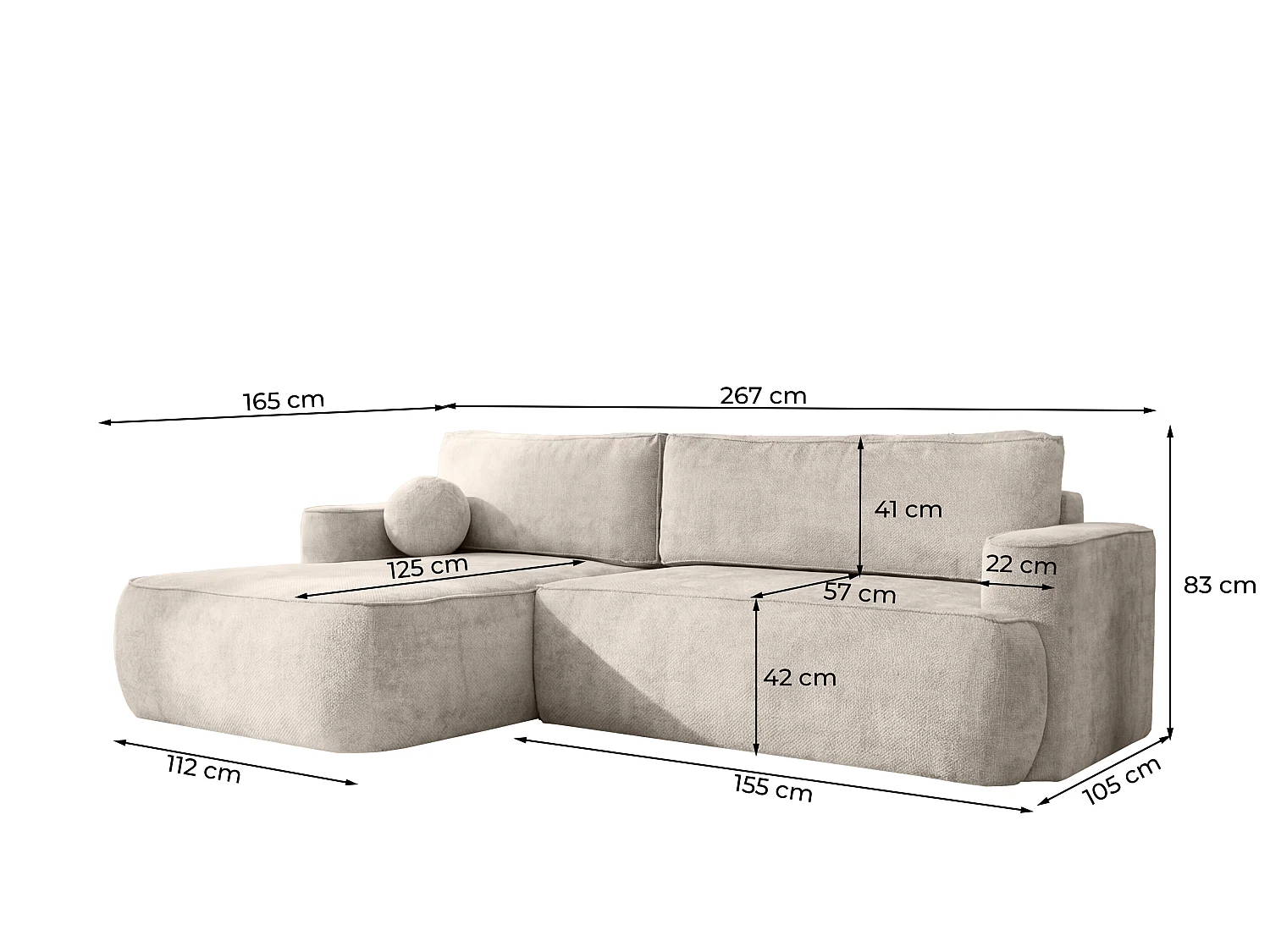Canapé d'angle Moon, pour salon, avec fonction couchage, Flow, gauche, gris (16)