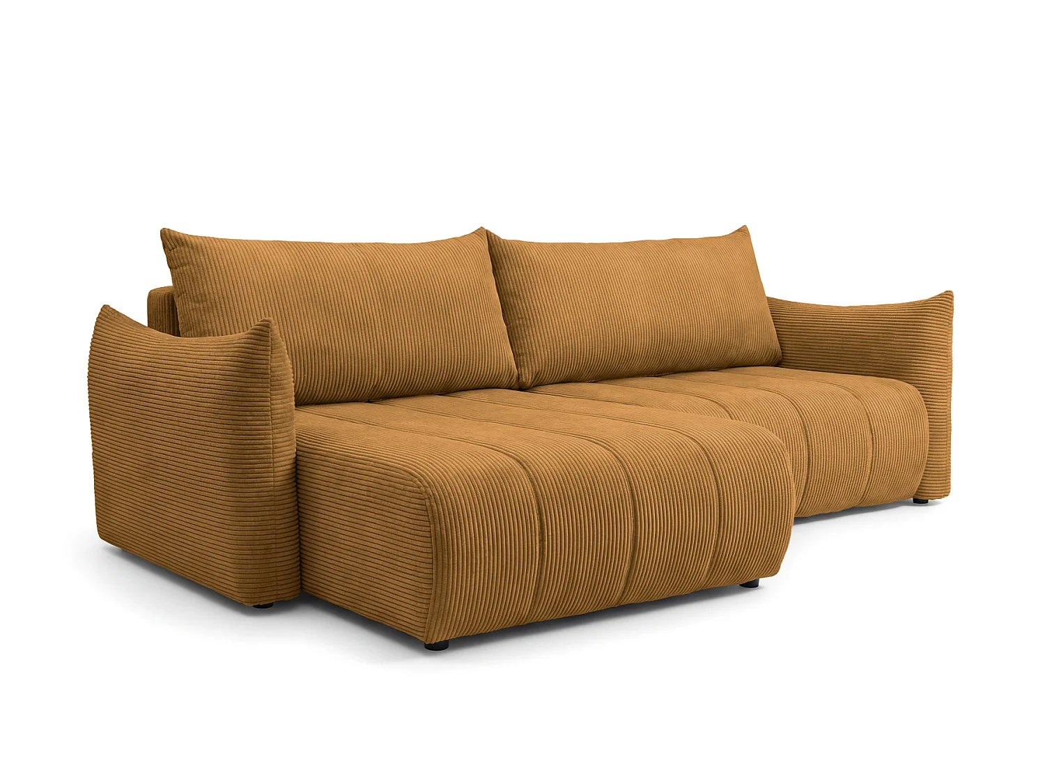 Canapé d'angle Flo, avec fonction couchage, pour salon, tissu Poso, moutarde (01)