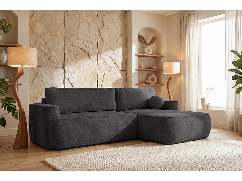 Narożnik Moon, do salonu, z funkcją spania, Flow, prawy, antracyt (21)