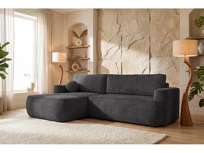 Narożnik Moon, do salonu, z funkcją spania, Flow, lewy, antracyt (21)