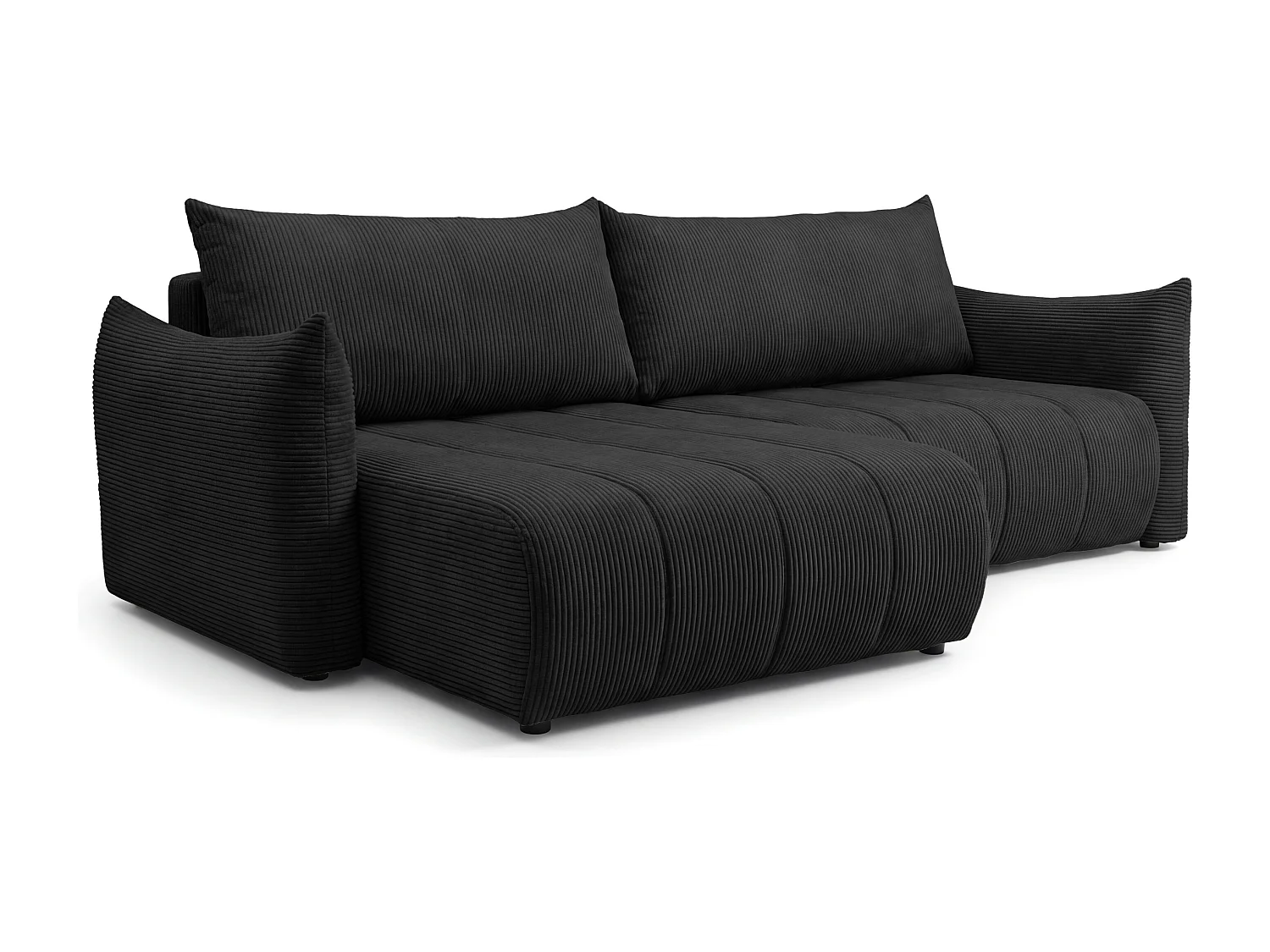 Narożnik Flo, z funkcją spania, do salonu, tkanina Poso, czarny (135)