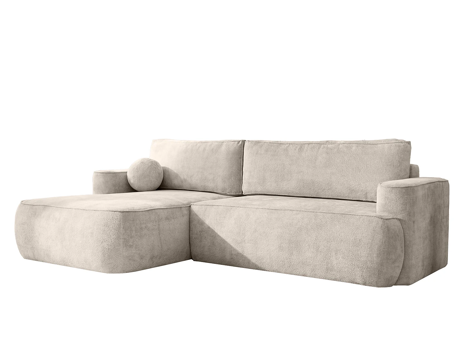 Canapé d'angle Moon, pour salon, avec fonction couchage, Flow, gauche, crème (04)