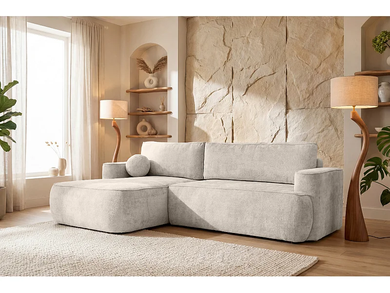Narożnik Moon, do salonu, z funkcją spania, Flow, lewy, kremowy (04)
