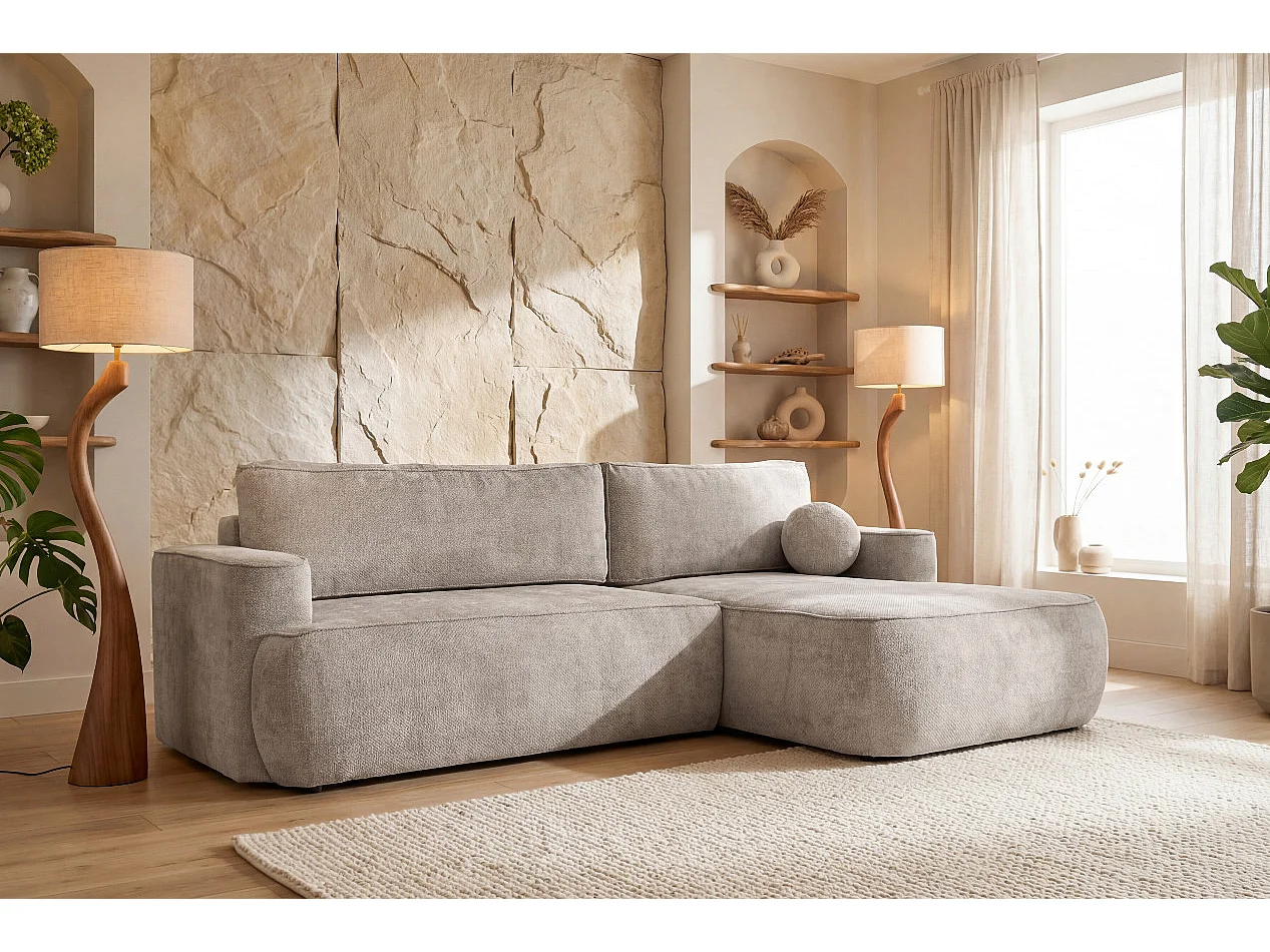 Narożnik Moon, do salonu, z funkcją spania, Flow, prawy, beżowy (01)