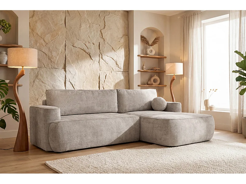 Narożnik Moon, do salonu, z funkcją spania, Flow, prawy, beżowy (01)