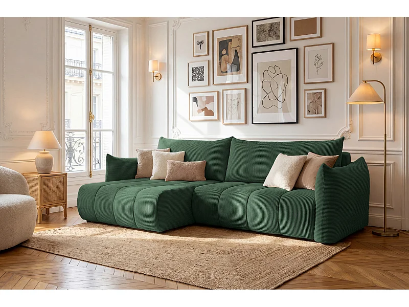Narożnik Flo, z funkcją spania, do salonu, tkanina Poso, zielony (14)