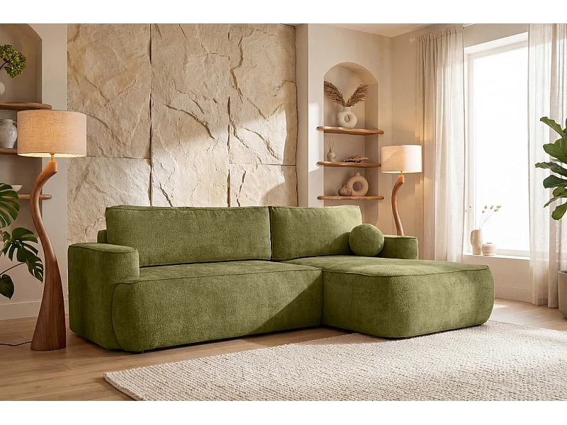 Narożnik Moon, do salonu, z funkcją spania, Flow, prawy, zielony (12)