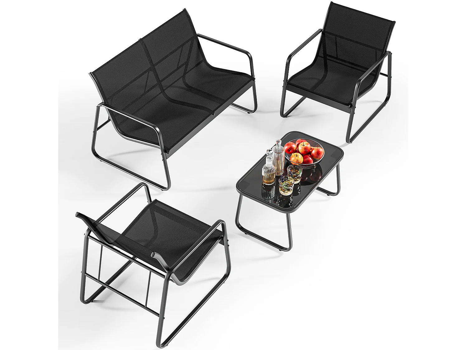 Bealife Ensemble salon de jardin – 3 chaises + 1 table, avec accoudoirs, respirable et confortable, ajusté à la courbe dorsale