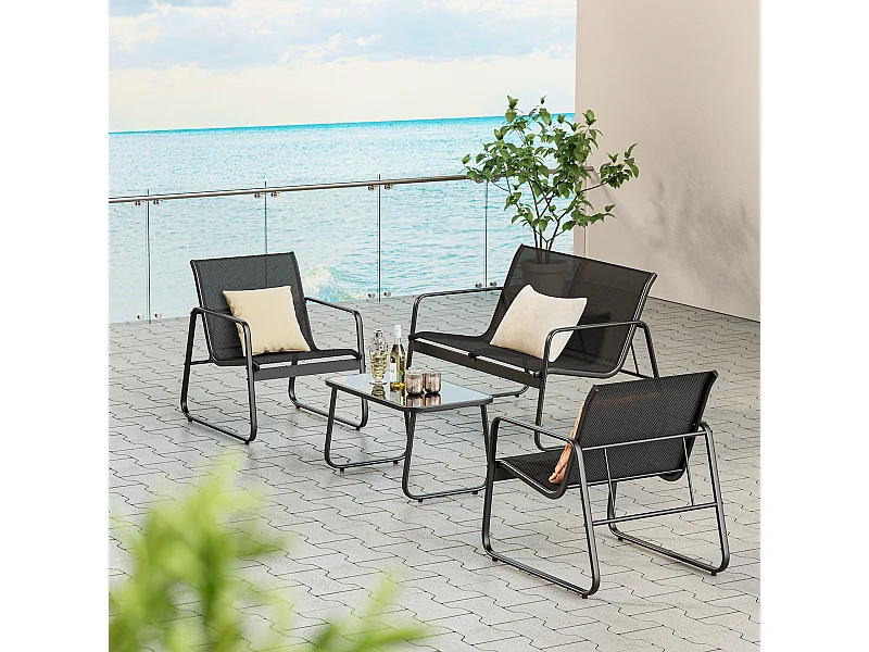 Bealife Ensemble salon de jardin – 3 chaises + 1 table, avec accoudoirs, respirable et confortable, ajusté à la courbe dorsale