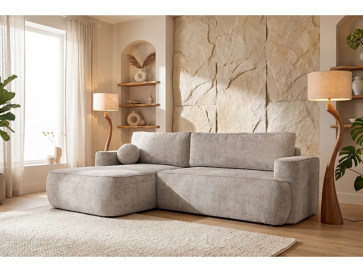 Narożnik Moon, do salonu, z funkcją spania, Flow, lewy, beżowy (01)
