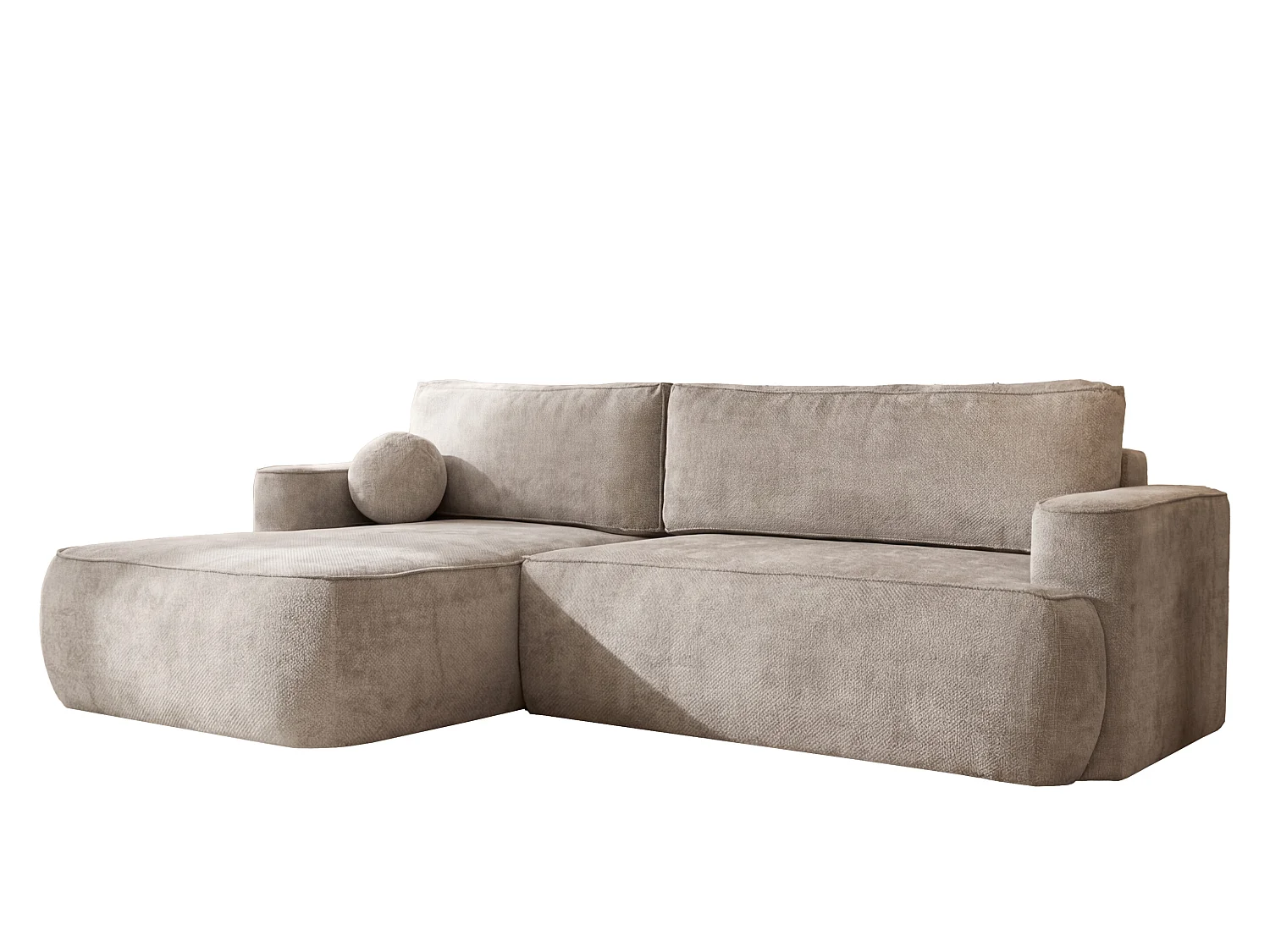 Canapé d'angle Moon, pour salon, avec fonction couchage, Flow, gauche, beige (01)