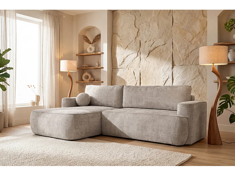 Narożnik Moon, do salonu, z funkcją spania, Flow, lewy, beżowy (01)