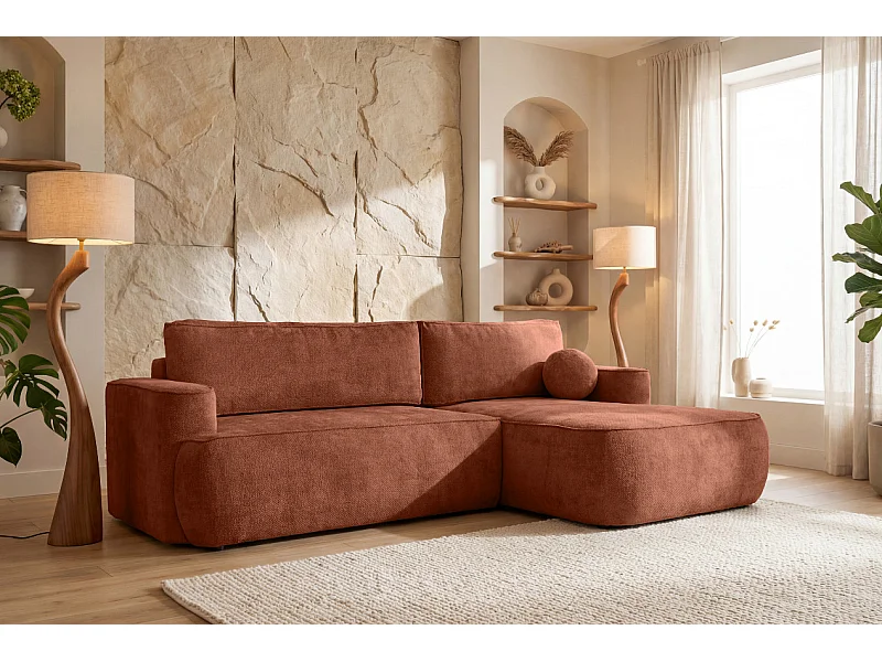 Narożnik Moon, do salonu, z funkcją spania, Flow, prawy, cegła (09)