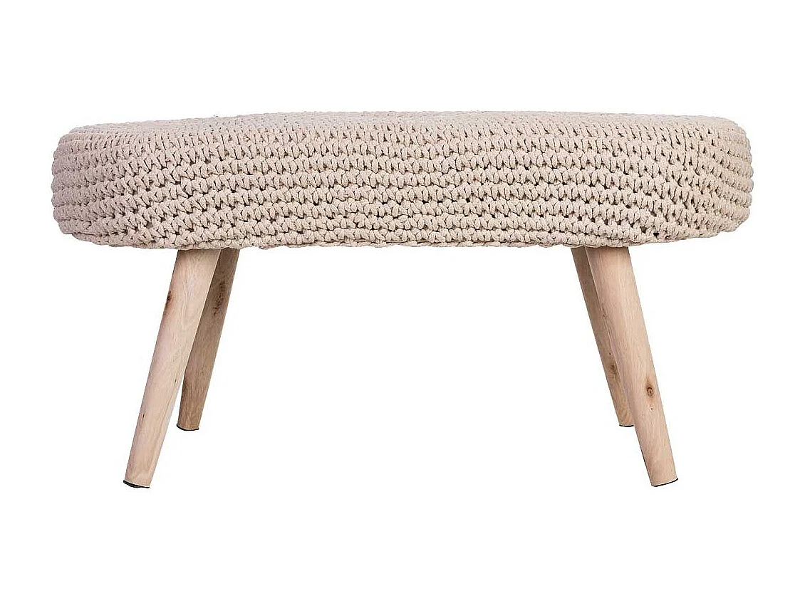Tabouret en coton tissé beige et bois 82x43x43h cm