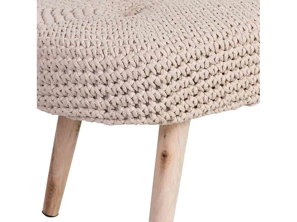 Tabouret en coton tissé beige et bois 82x43x43h cm