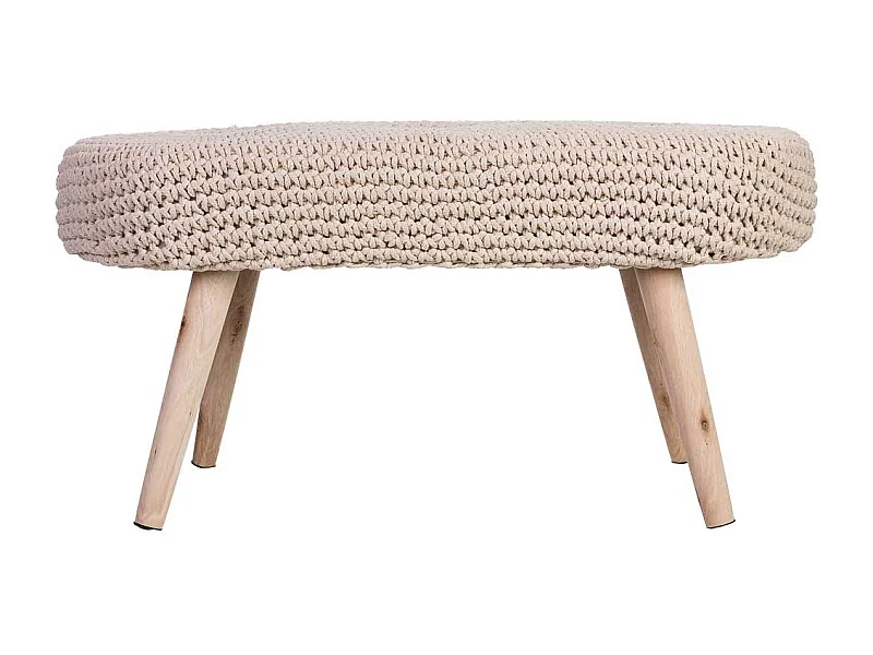 Tabouret en coton tissé beige et bois 82x43x43h cm