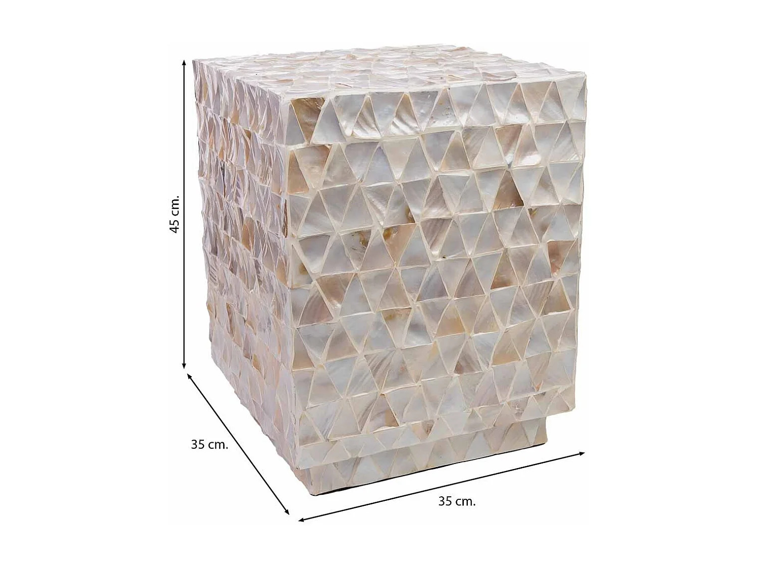 Beiger Hocker aus Holz und Perlmutt, 35x35x45H cm