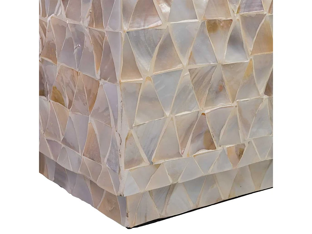 Beiger Hocker aus Holz und Perlmutt, 35x35x45H cm