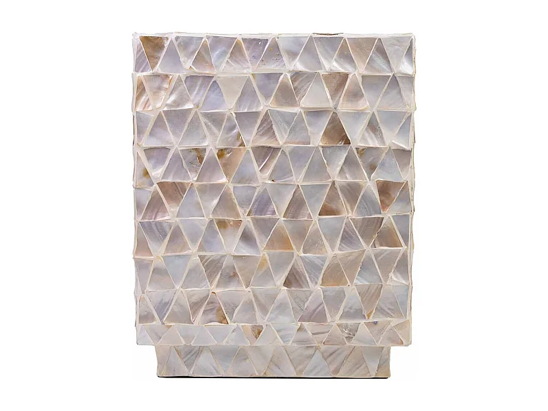 Beiger Hocker aus Holz und Perlmutt, 35x35x45H cm