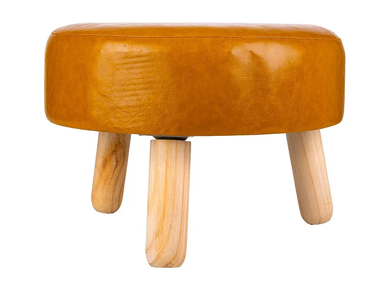 Hocker aus Holz und orangefarbenem Kunstleder, 40x40x13/29h cm
