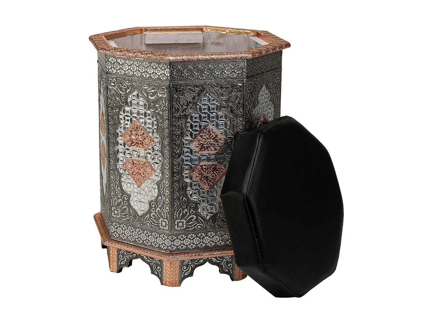 Blauer handbemalter Metallhocker 31x31x42h cm