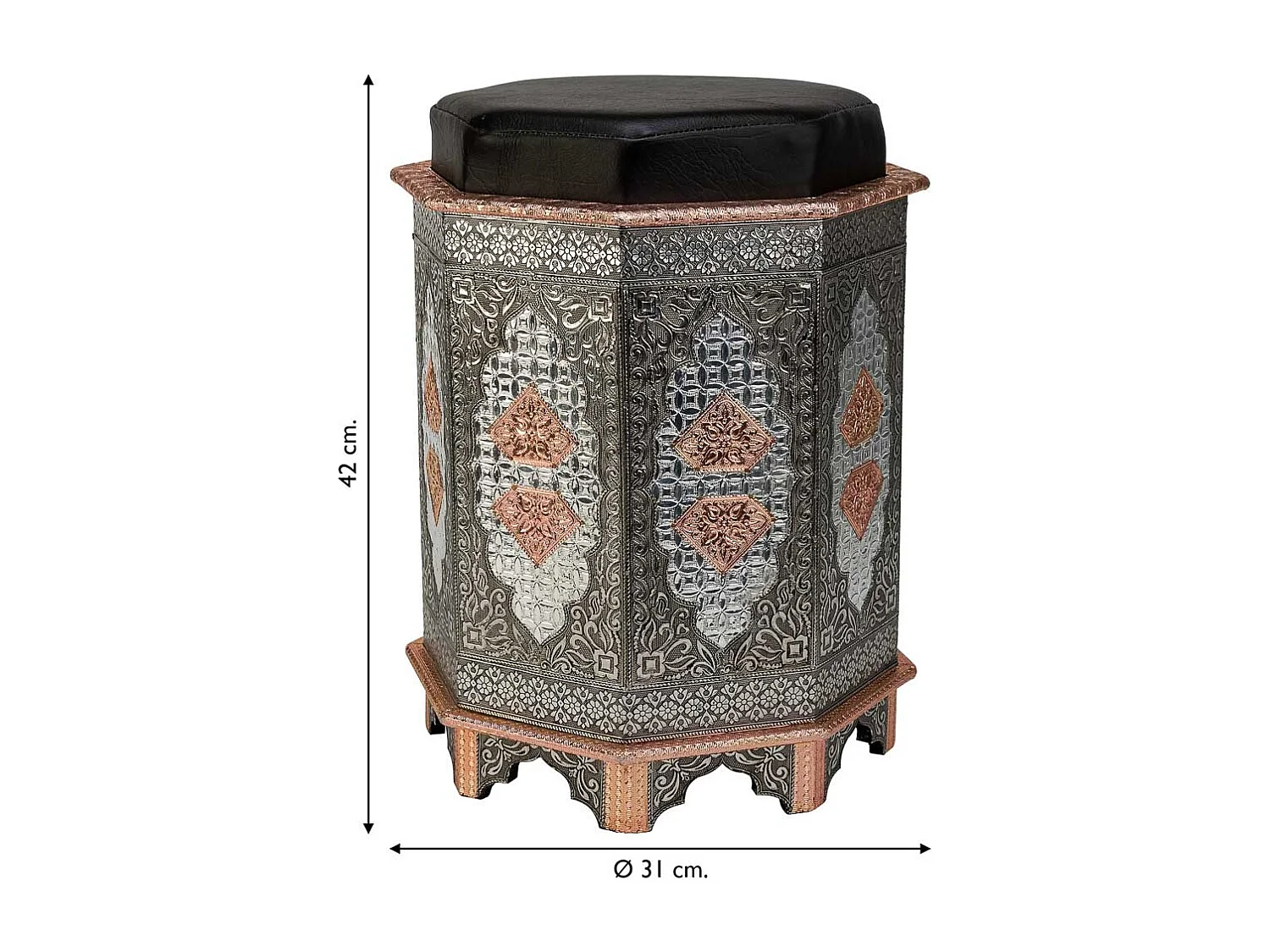 Blauer handbemalter Metallhocker 31x31x42h cm