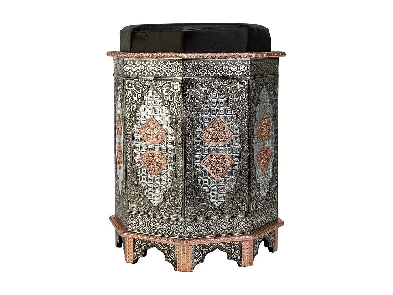 Blauer handbemalter Metallhocker 31x31x42h cm