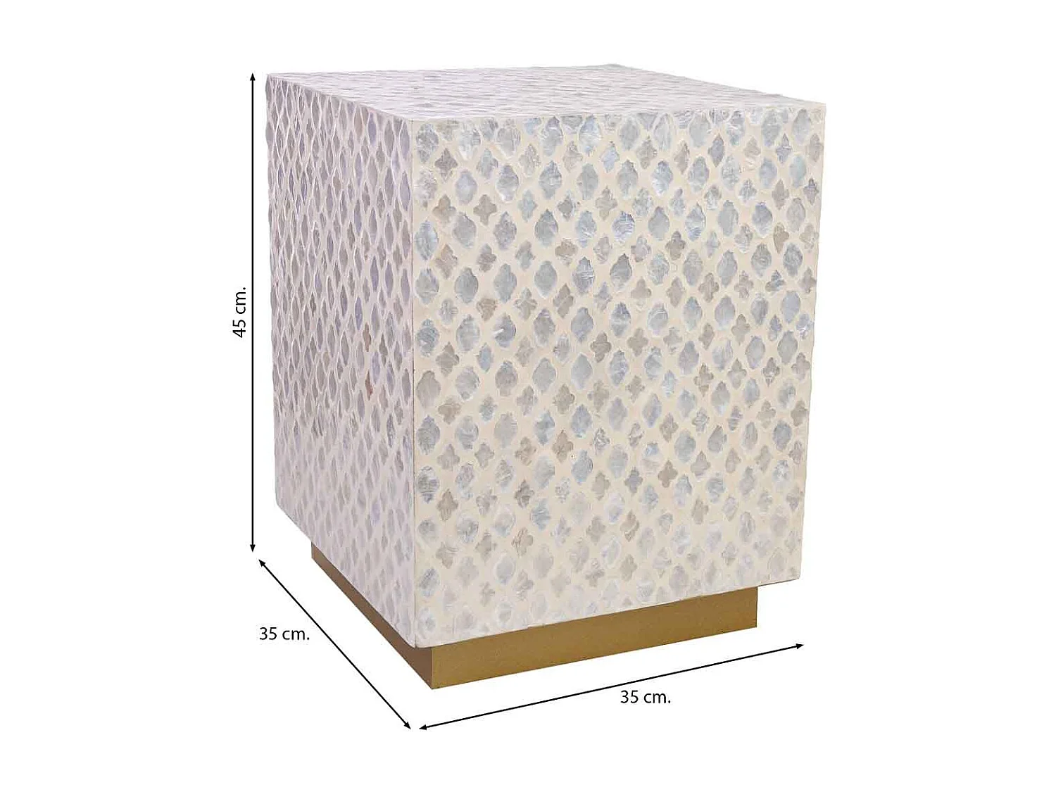 Beiger Hocker aus Capiz und Holz, 35x35x45H cm