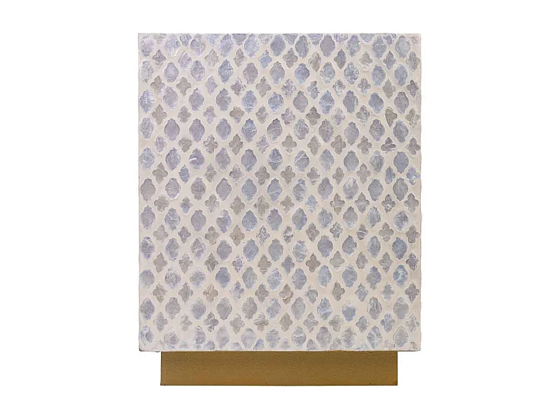 Beiger Hocker aus Capiz und Holz, 35x35x45H cm