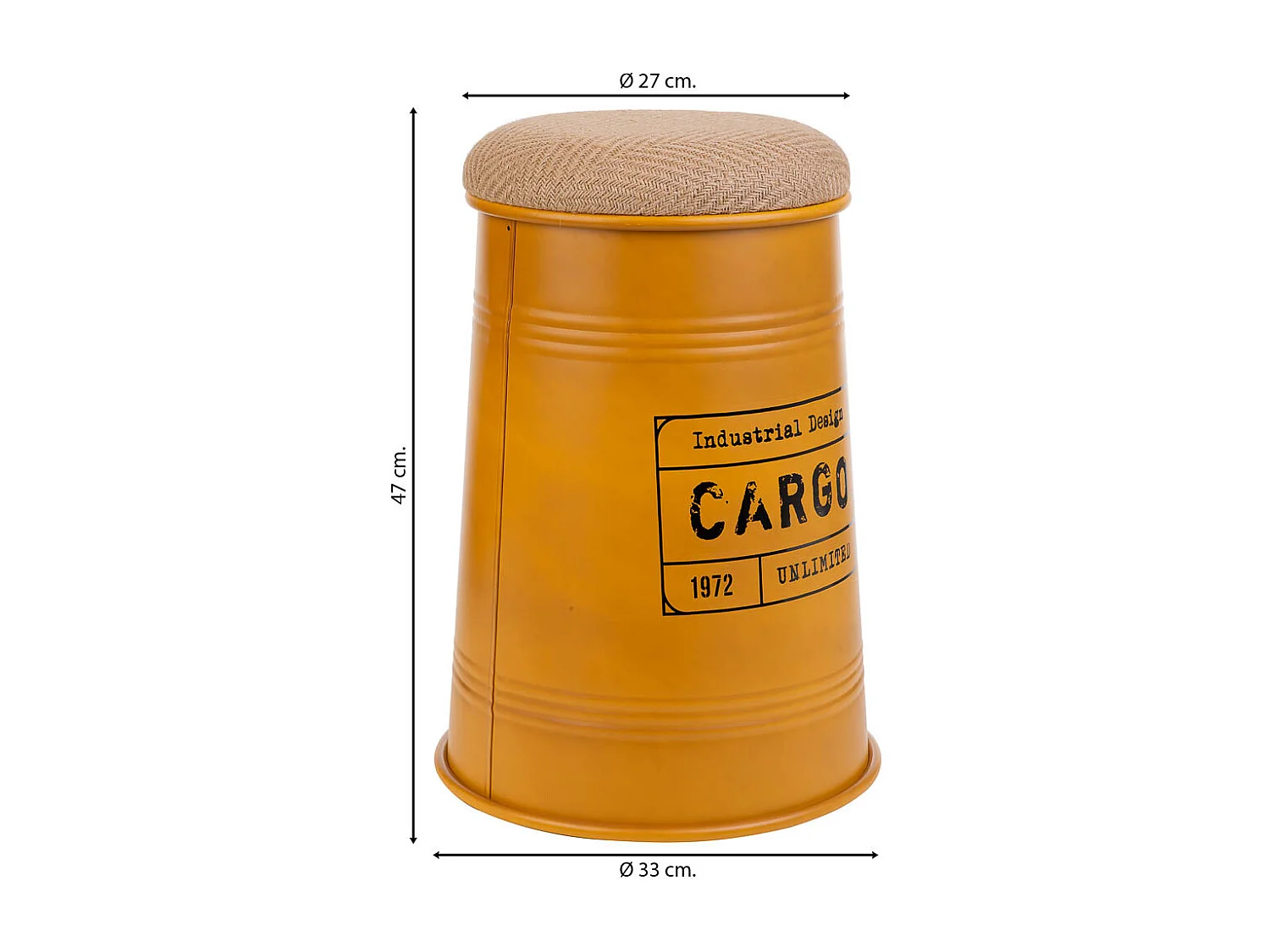 Taburete de metal tapizado impreso amarillo 33x47 cm