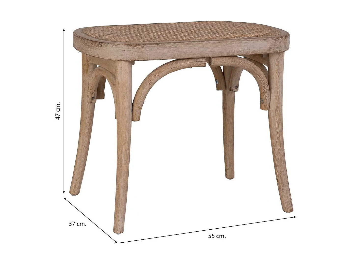 Banco em madeira com assento em vime 55x37x47h cm