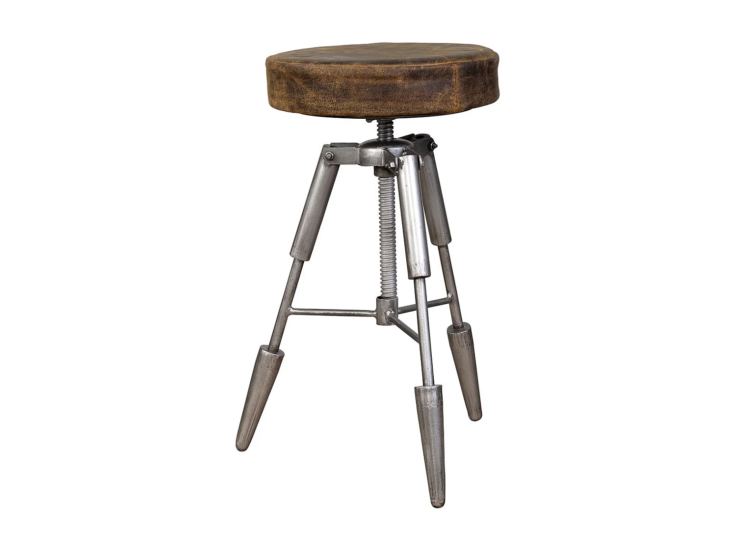 Hocker aus Metall und braunem Leder, 39x39x55h cm