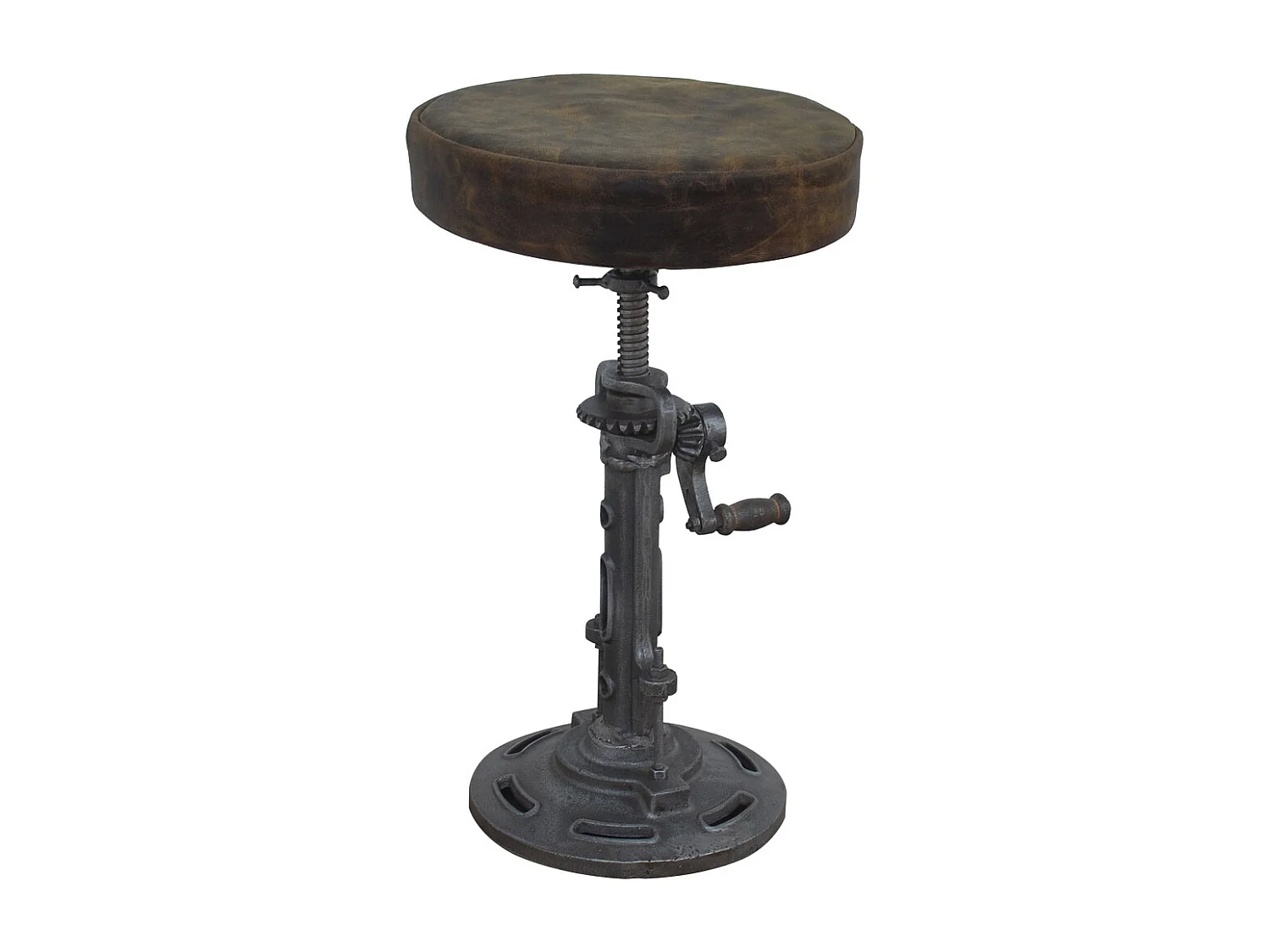 Hocker aus Metall und braunem Leder, 32x32x57h cm