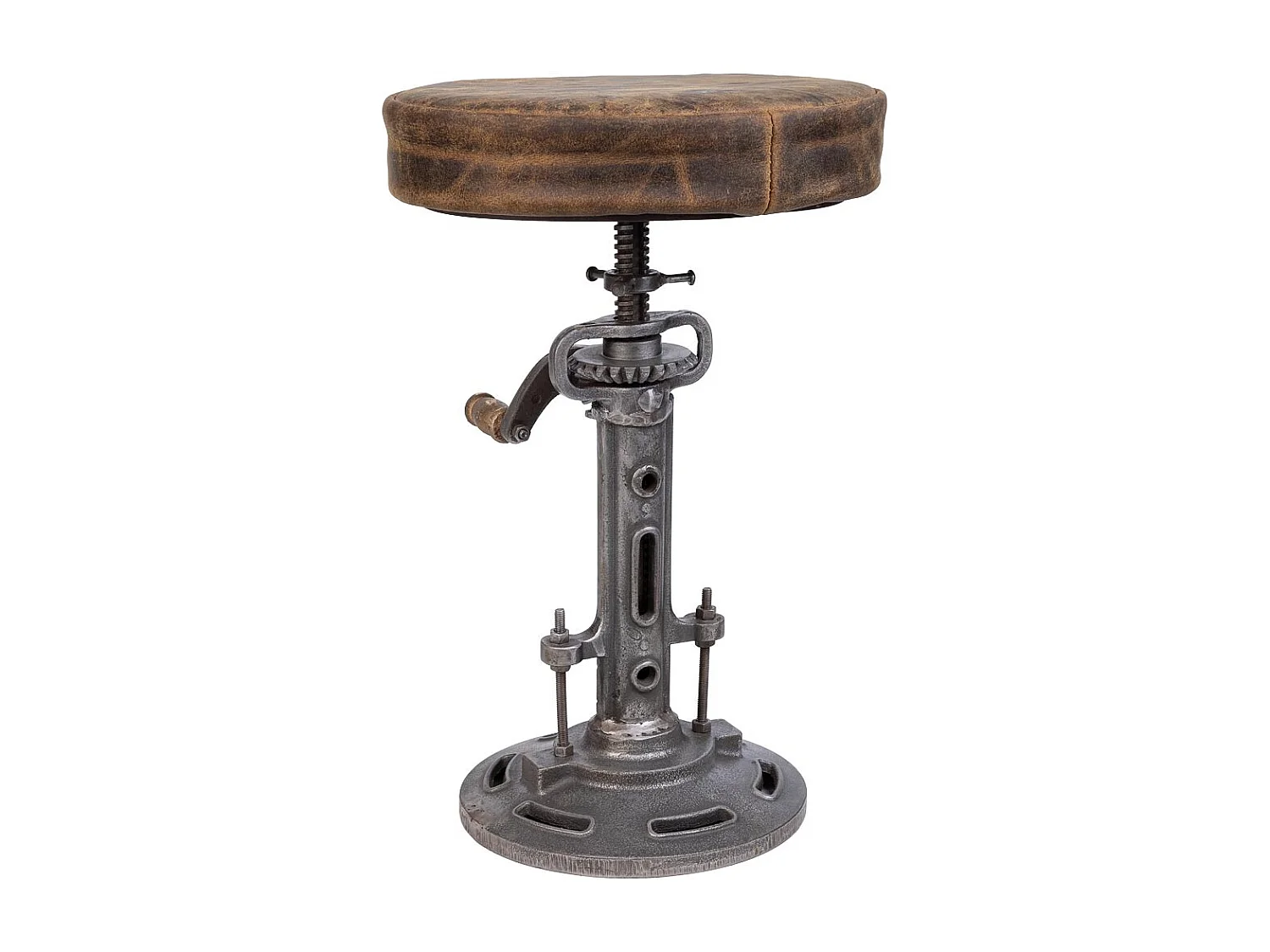 Hocker aus Metall und braunem Leder, 32x32x57h cm