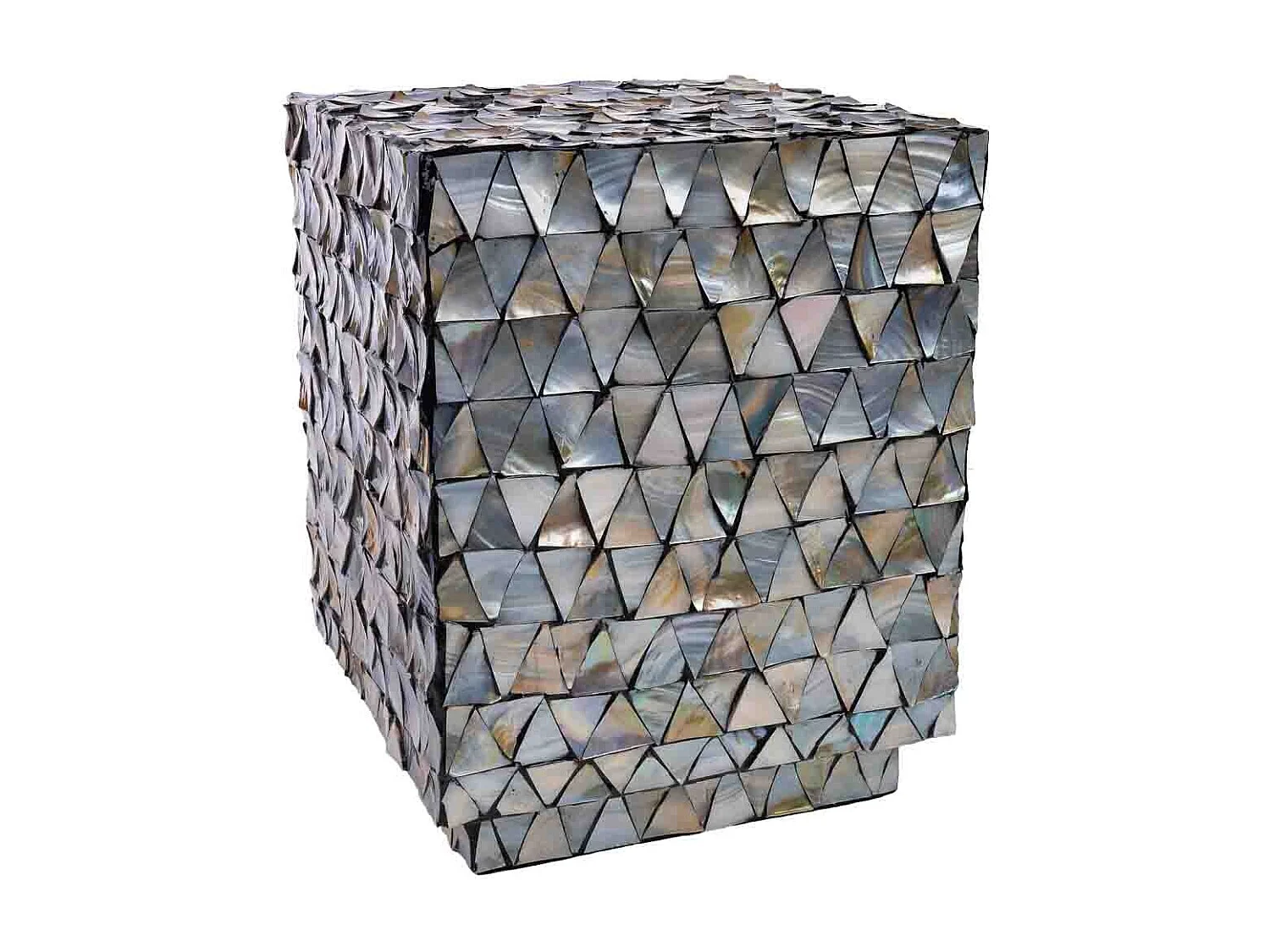 Hocker aus Holz und Perlmutt, grau, 35x35x45H cm