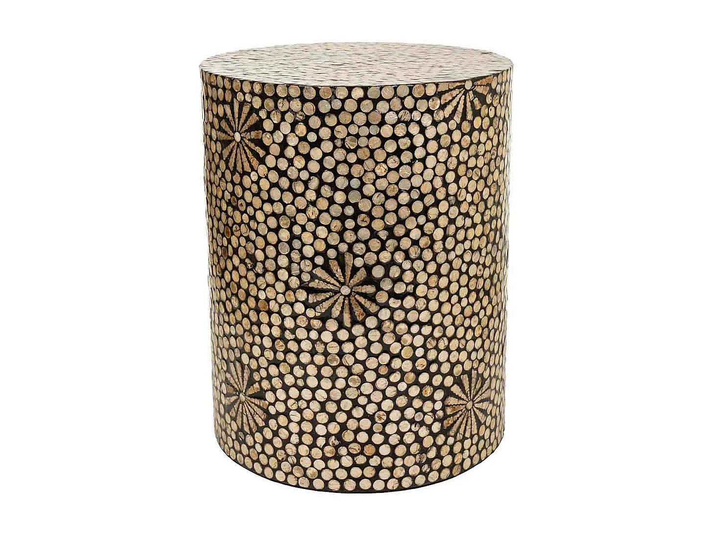 Taburete redondo de madera acabado en capiz marrón 40x40x51