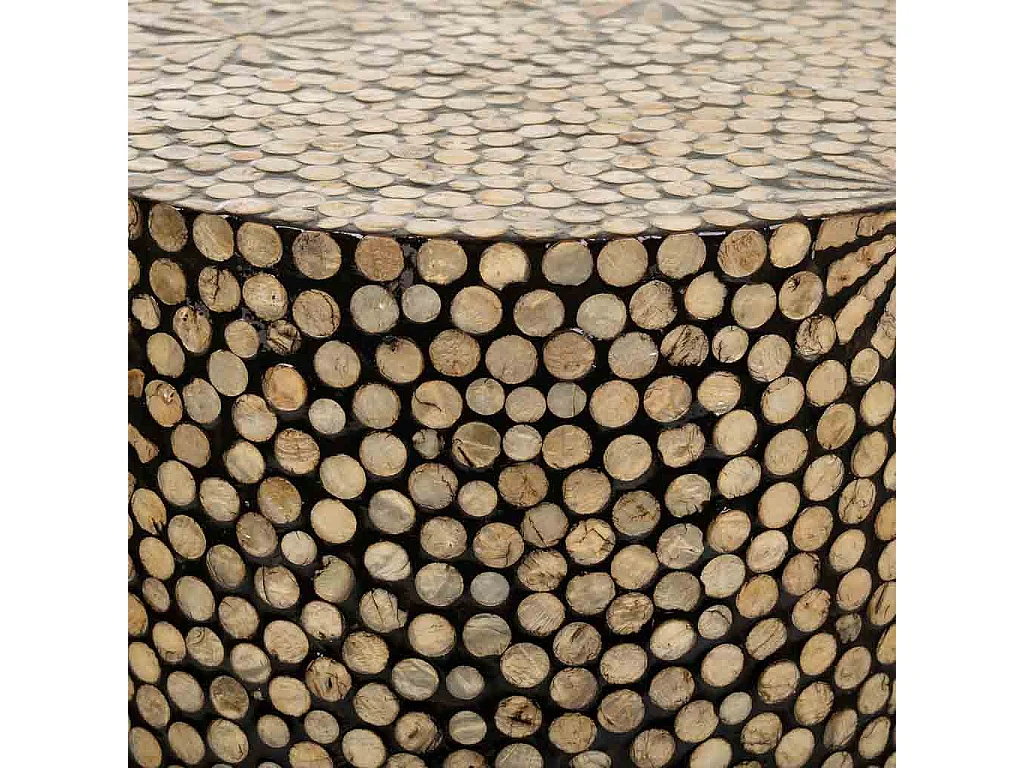 Taburete redondo de madera acabado en capiz marrón 40x40x51