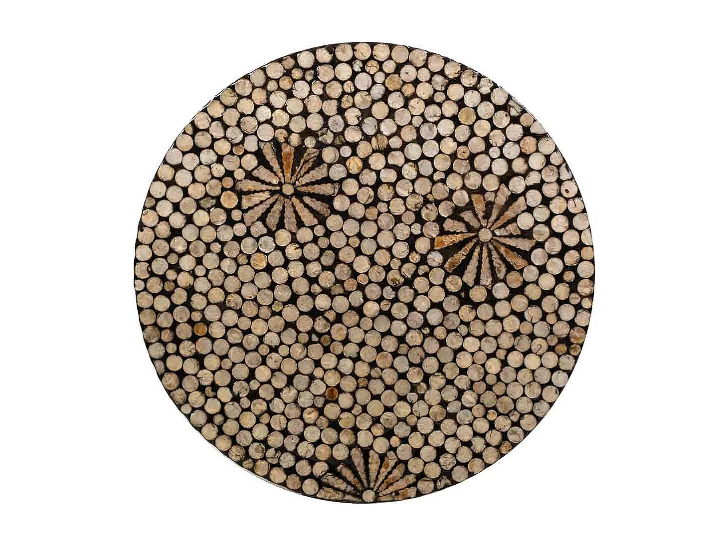 Taburete redondo de madera acabado en capiz marrón 40x40x51