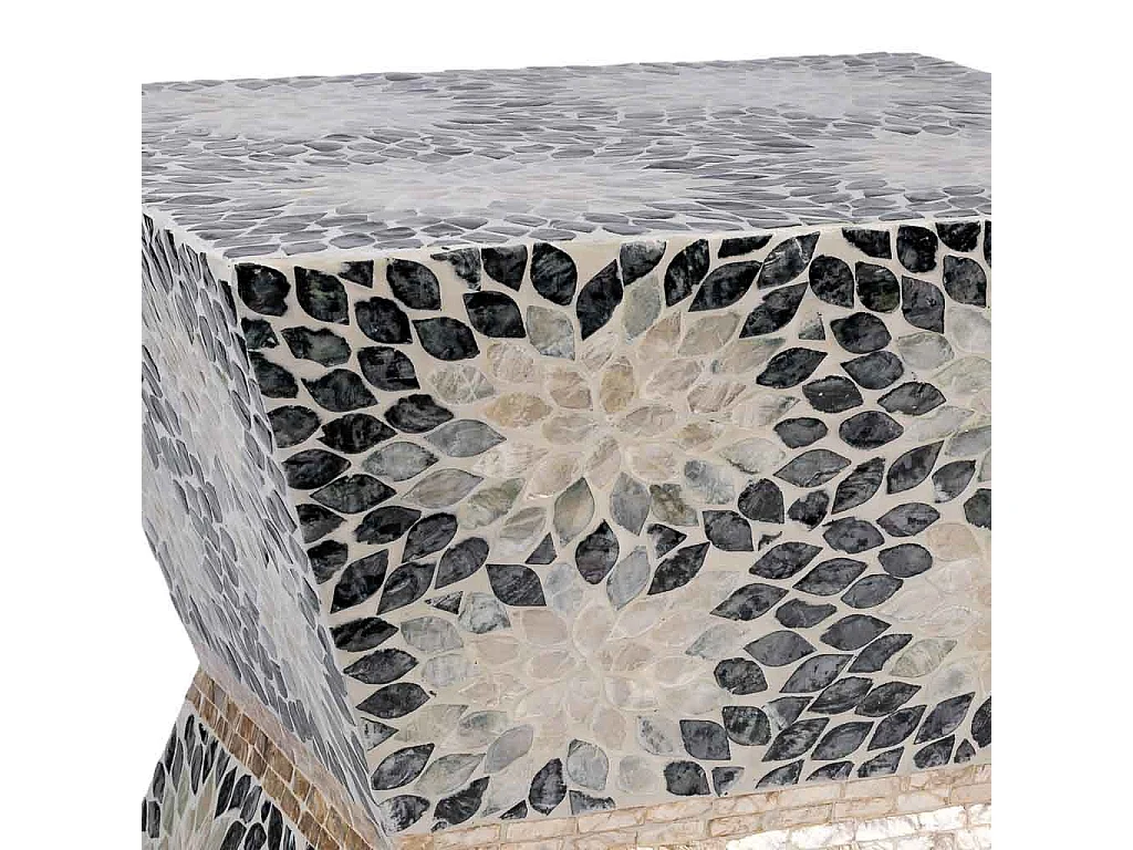 Holzhocker in grauem Capiz, 46x46x48 cm