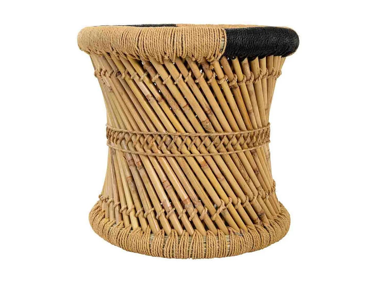 Ensemble de 2 tabourets en bambou et corde marrons