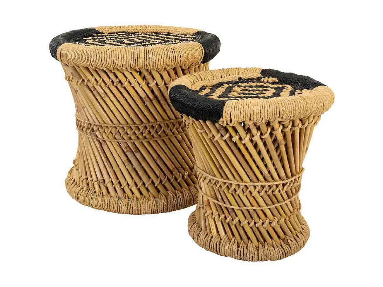 Ensemble de 2 tabourets en bambou et corde marrons