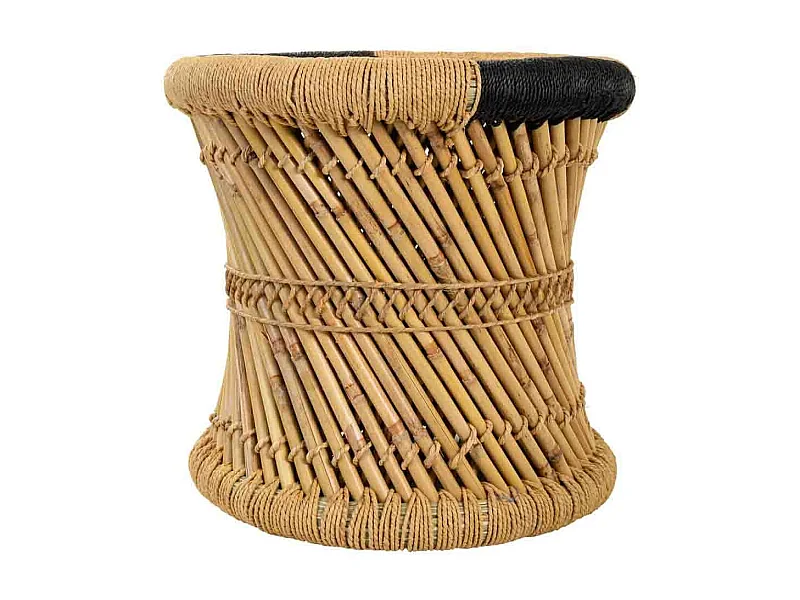 Set aus 2 braunen Hockern aus Bambus und Seil