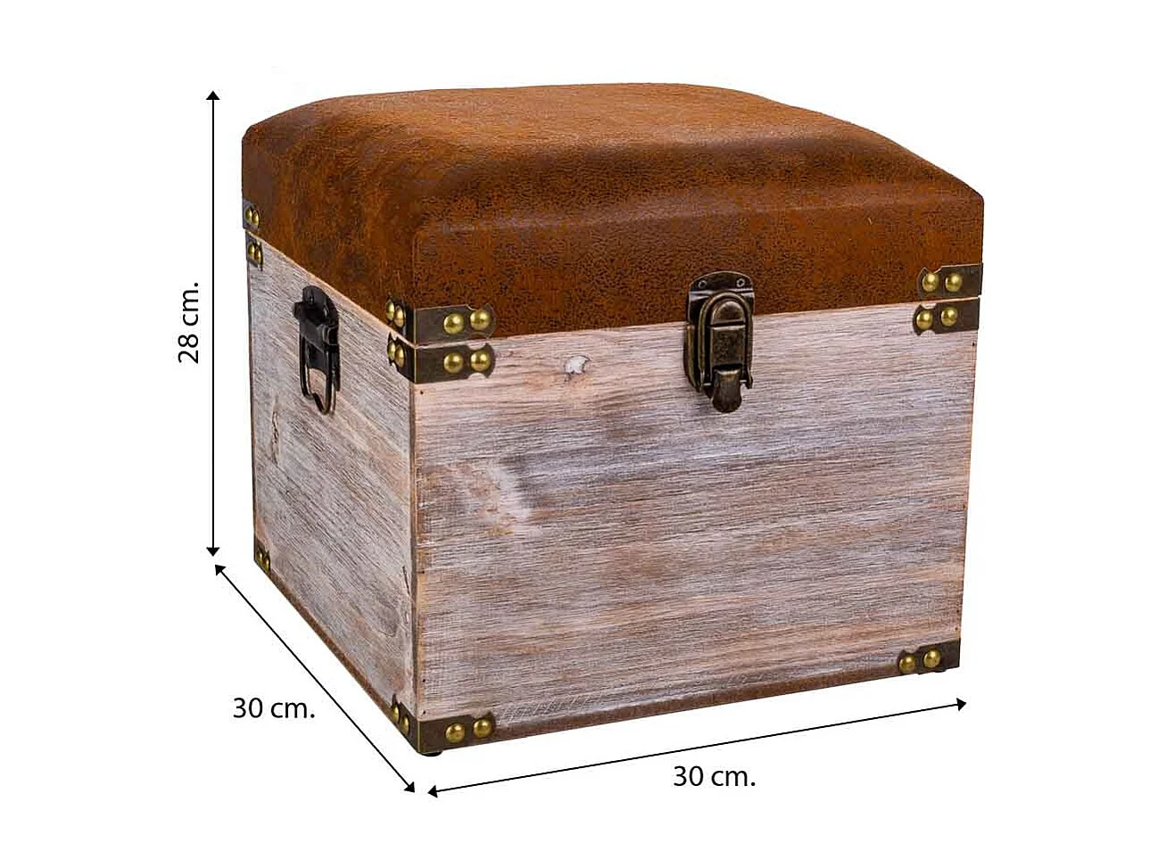 Sgabello con cassetti in legno e similpelle marrone 30x30x28h