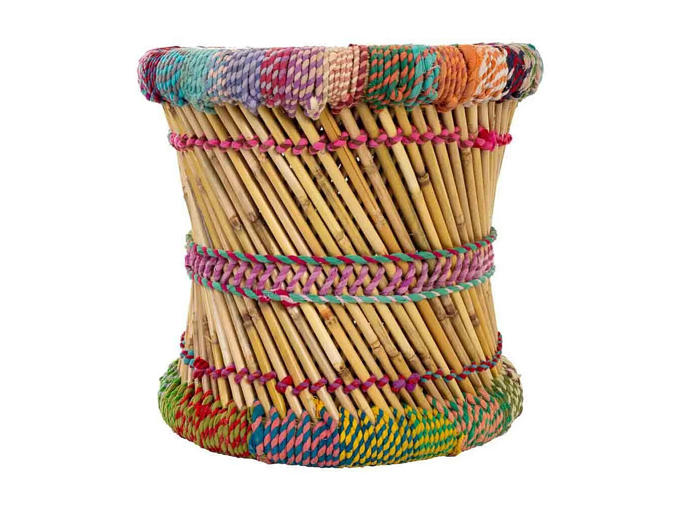 Set mit 2 mehrfarbigen Bambushockern